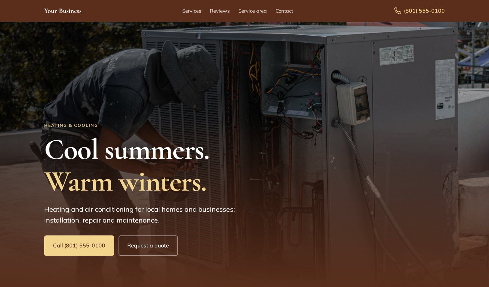 Example website design for a Utah heating and cooling company